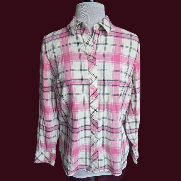 Talbots Tops - Talbots Pink and White Plaid Button Down Shirt